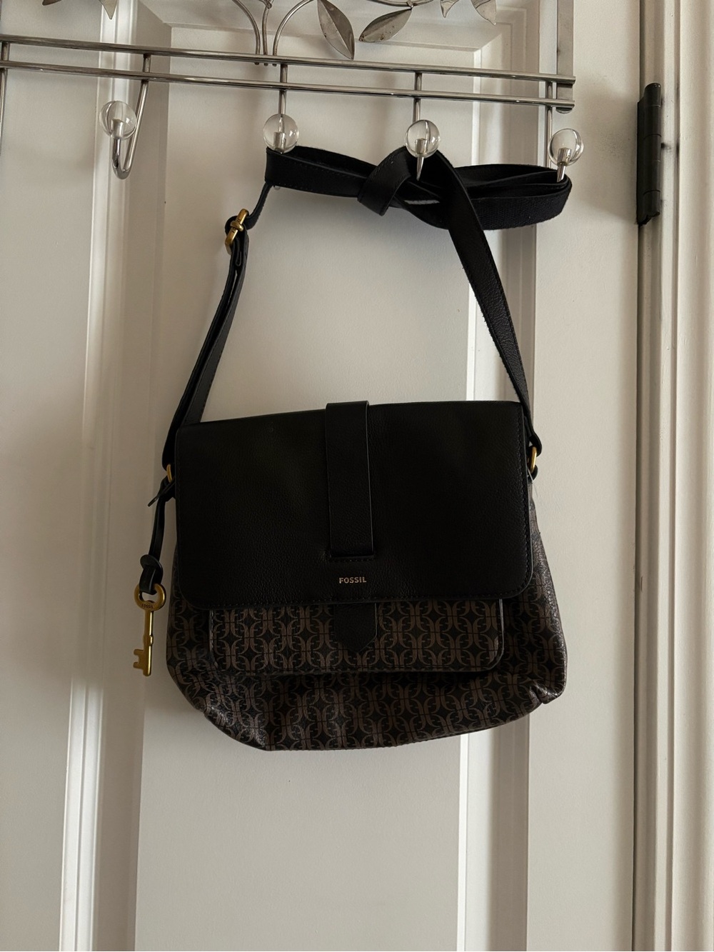 Fossil Black and Brown Signature Crossbody Satchel